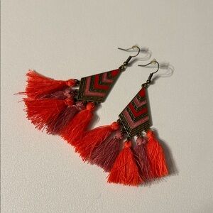 Bohemian Coral and Lavender Tassel Earrings
